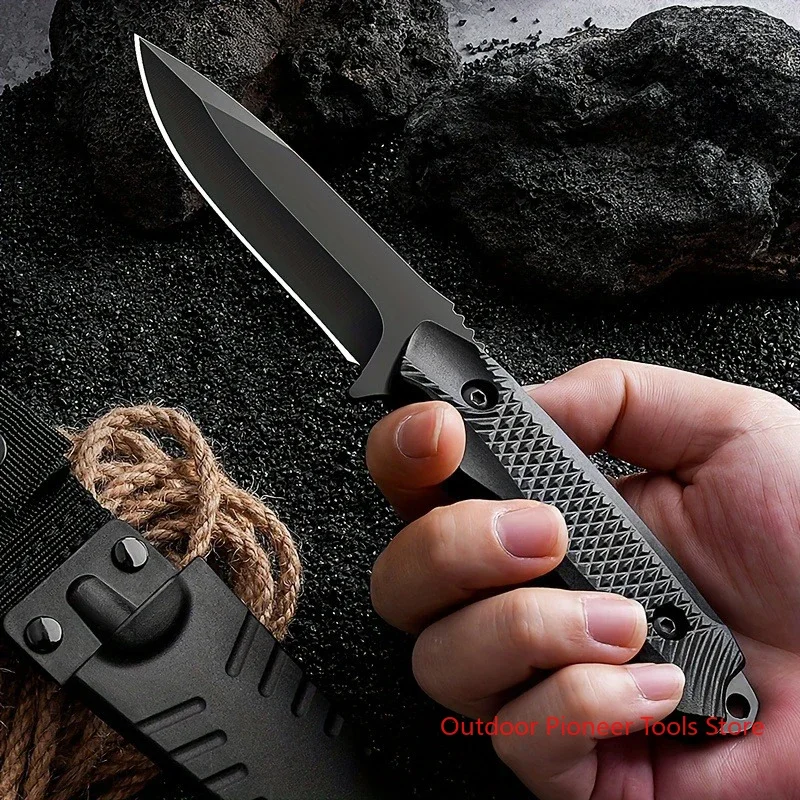 

2024 new model: 1 high hardness pocket knife with sheath, portable outdoor camping straight knife, diving knife with K sheath