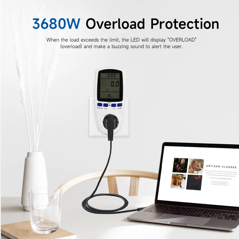 GEYA LCD Digital Power Meter Wattmeter Socket Kwh Energy Measuring Outlet EU Plug Overload Protection 7 Display Models 220V