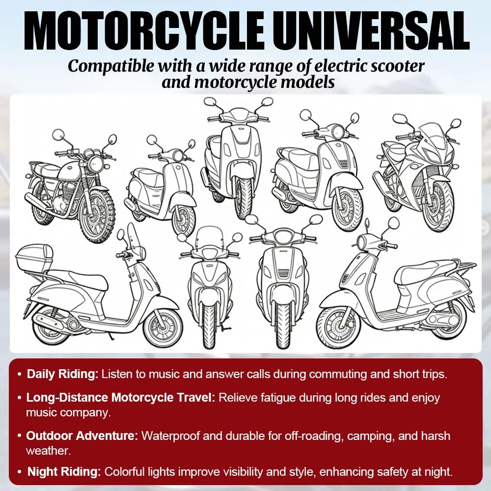 1Pair 12V Universal Motorcycle Bluetooth Speaker Kit 20W Waterproof Anti-Theft APP Control LED Light Handsfree Call USB FM Radio