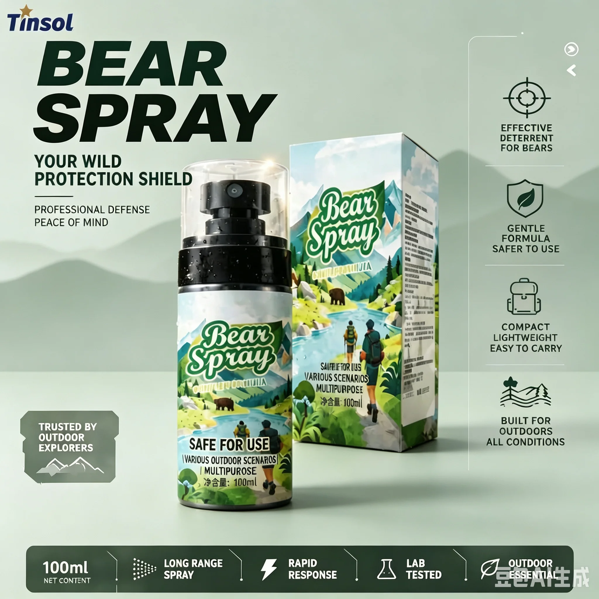 100ml Bear Spray, Dog-Repelling Chili Oil, Non-Lethal, Wildlife Deterrent Spray, Camping and Hiking Forest Wildlife Gear