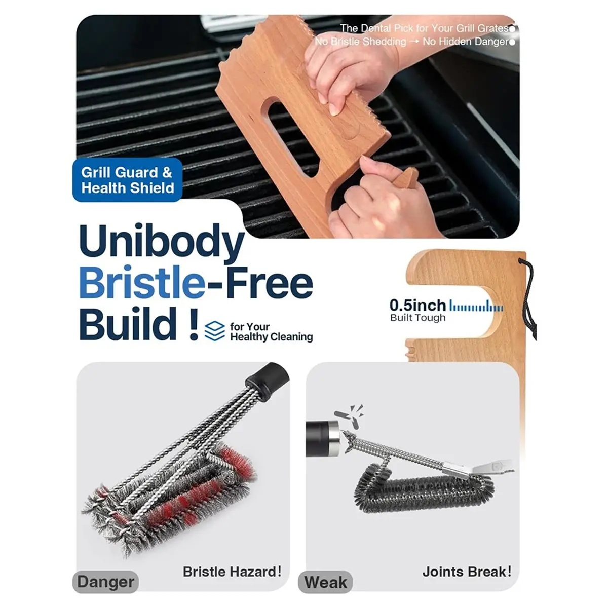 Wooden Grill , Grill Grate Cleaner for Grills - Safe Bristle-Free Grill Cleaning Tool