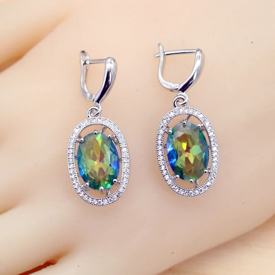 Classic Rainbow  Multicolor Zirconia Silver Color Jewelry Sets for Women Earrings Necklace Ring Wedding Gift