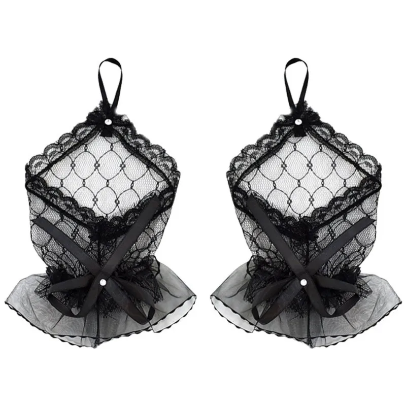 Gothic Short Black Gloves Female Harajuku Lace Bridal Wedding Halloween Lolita Dress Net Gauze Bow Hand Sleeve Fishnet Gloves