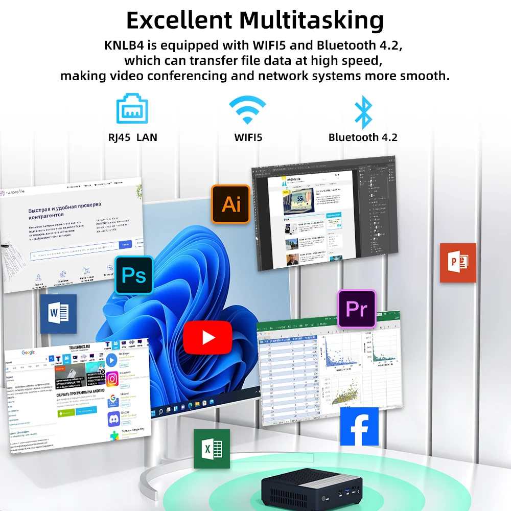 TexHoo Mini PC Computadora Intel N2940 Procesador Windows 10 HDMI 4K HD Dual Display WiFi/BT 8GB RAM up to 512GB SSD - Image 4