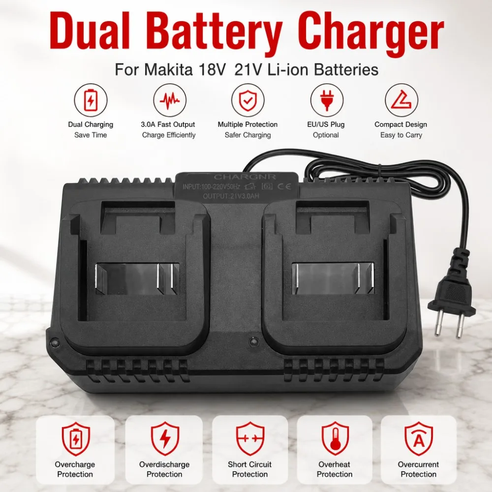 3A Lithium Battery Fast Charger 2 Way Power Tool Battery Charger EU/US Plug For Makita 18V 21V Battery BL1415/1815/1830/1850 New