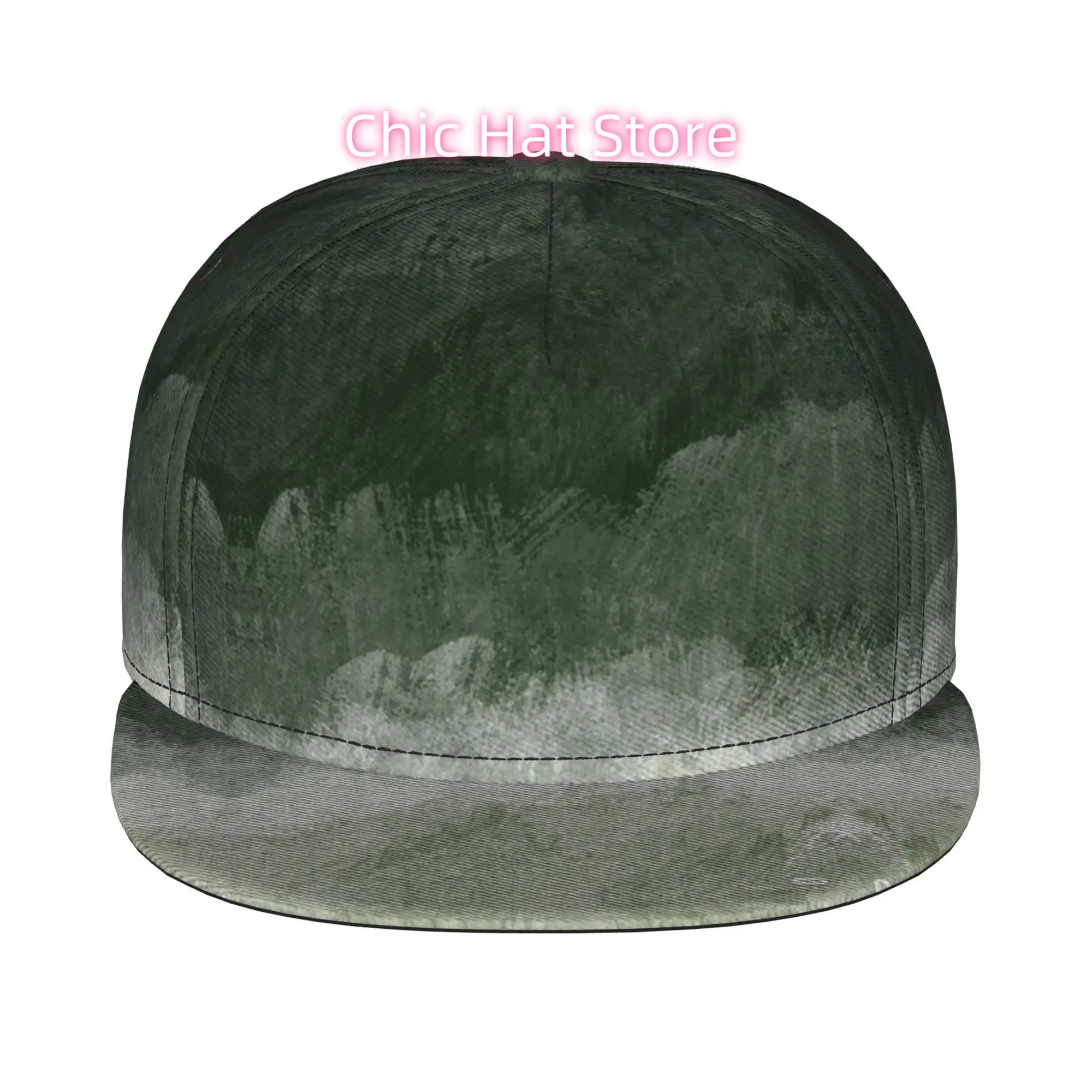 1pc Moss Green Gradient Landscape Texture Fully Printed Hip-hop Caps, Baseball Caps, Stylish Flat-brimmed Baseball Caps, Trucker
