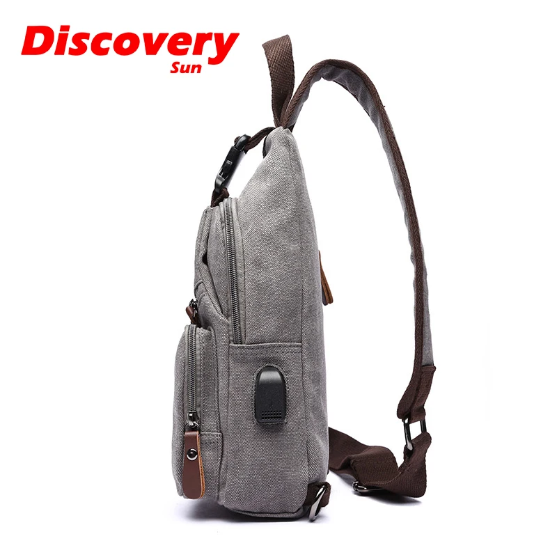 DISCOVERY-SUN Chest Bag Men\'s One Shoulder Crossbody Bag Canvas Large Capacity Outdoor Leisure Fashion Small Shoulder Bag