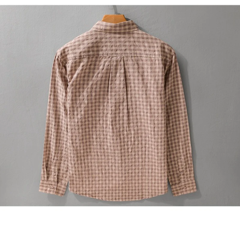 Spring Autumn Casual Plaid Shirt Men 100% Cotton Long Sleeve Loose Fit Houndstooth Pattern Button Down Tops Male Clothing