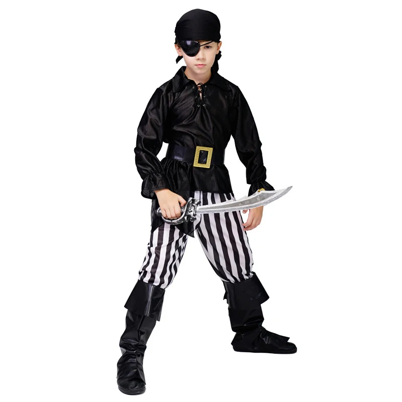 Captain Jack Sparrow Pirate Cosplay Costume for Children, Buccaneer Outfits, Luxo, Halloween, Festa de Natal, Meninos, Crianças, Purim, R$