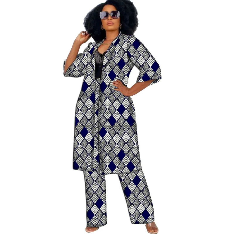 Frauen afrikanische Kleidung Cardigan Mantel Set verlängerte Wind break Halbarm Tops mit geraden Hosen Ankara Outfits