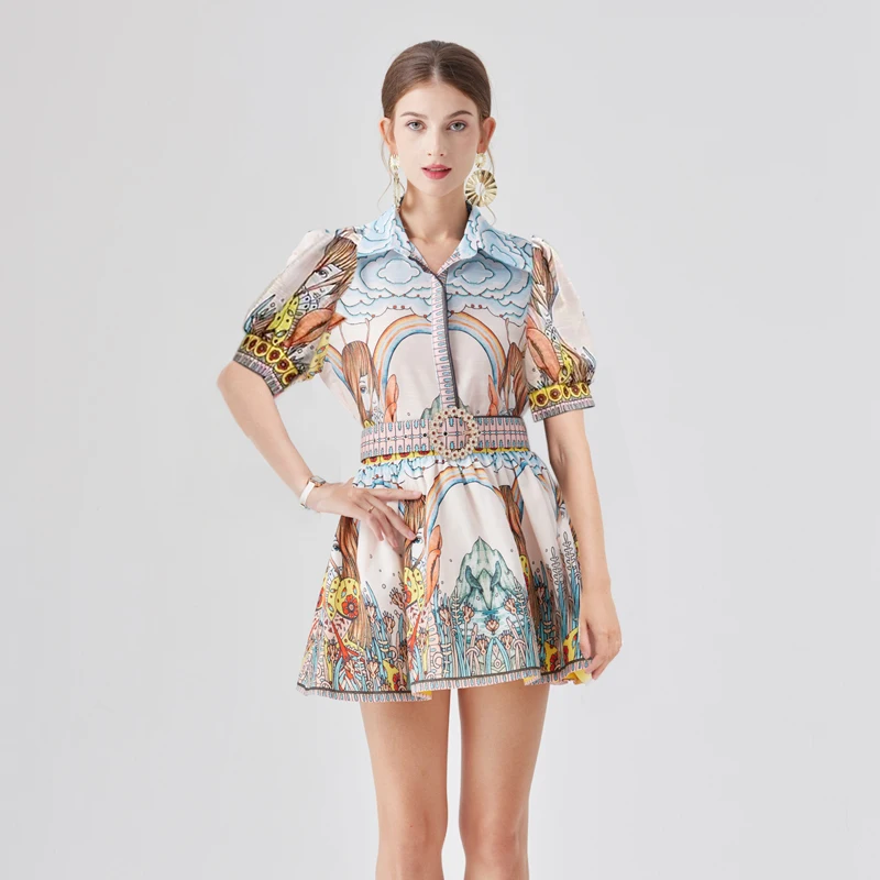 

Летняя сезонная коллекция 2023, женская шелковая льняная юбка ort Sve с принтом irt And f, комплект из двух предметов, модный ансамбль