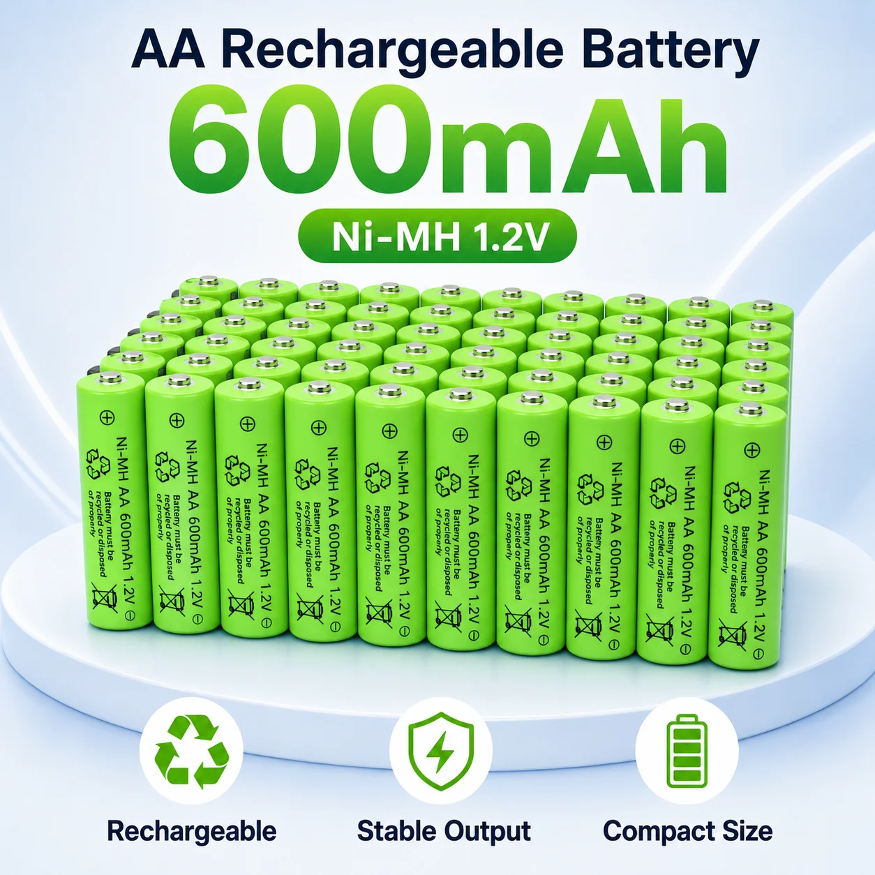 

1.2V Ni‑MH AA 600mAh No.5 Rechargeable Battery For Solar Garden Lawn Lights Toys Craft Lights