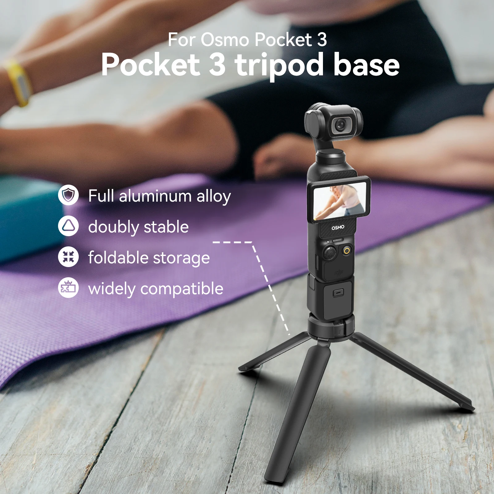 TELESIN Aluminum Alloy Collapsible Tripod with 1/4 Screw Hand Strap For GoPro Hero 12 11 10 9 8 7 6 Insta360 Osmo Action Camera