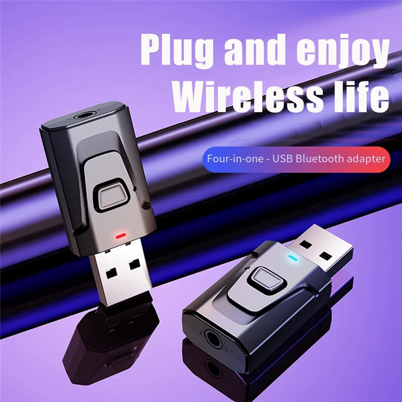 4-In-1 بلوتوث 5.0 USB جهاز ريسيفر استقبال وإرسال بلوتوث محول الصوت مع دعوة سيارة بلوتوث استقبال دائم سهلة التركيب