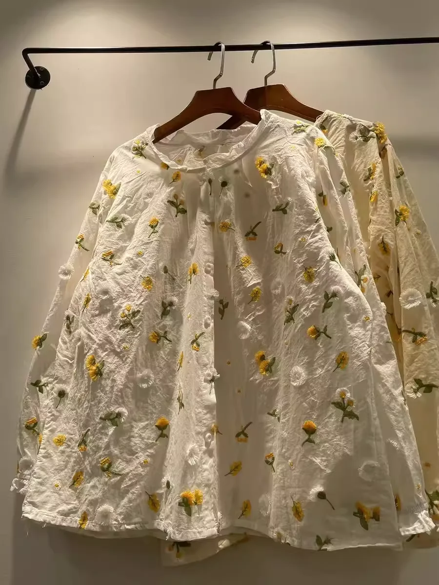 2026 Beautiful women's blouses original bohemian 3d flower embroider women's cotton shirts and blouses for women