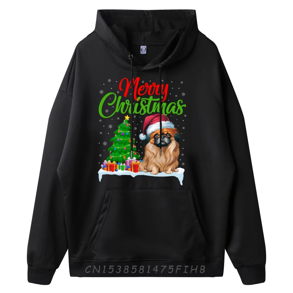 Pekingese Dog Christmas Tree Lights Xmas Pekingese Dog Lover Grahpic Tee Hoodie Summer Hoodie Men