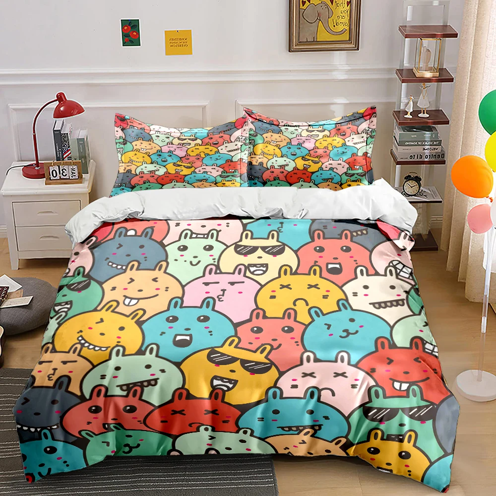 Cartoon Colorful Funny Emoticons Print Bedding Set 1 Duvet Cover 2 Pillowcases for Adult and Children Luxury Gift Full Size