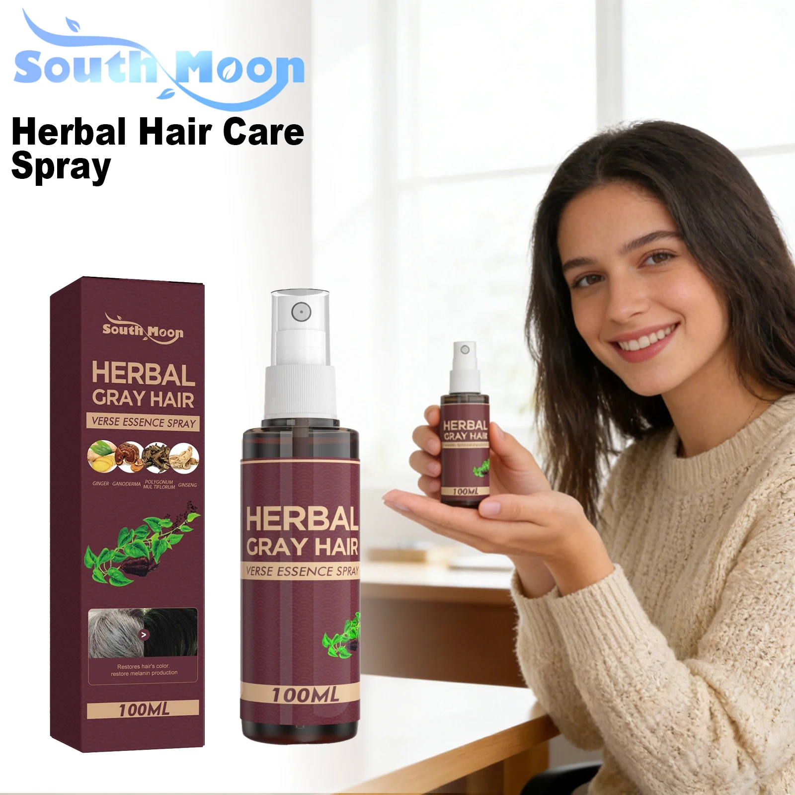 South Moon Hair Essence Spray Deeply Herbal Nourishing Gentle Moisturizing Scalp Protect Scalp Healthy Anti Gray Hair Care Spray