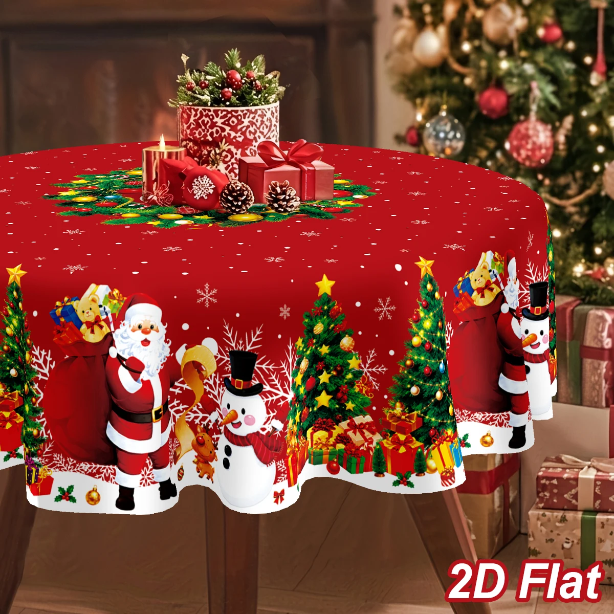 Christmas Round Tablecloth Merry Christmas Decorations for Home 2026 Santa Claus Table Cover Navidad Natal New Year Gift 2027