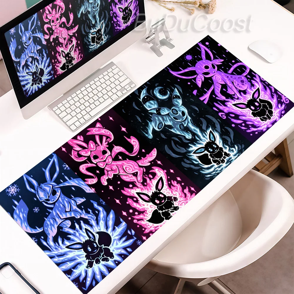 PC Pokemon Eevee Spielkarten-Unterlage Gaming-Teppich Anime Tastaturunterlage Mauspad Gamer-Mauspads Laptop Erweiterte Schreibtischunterlage Schrankteppich