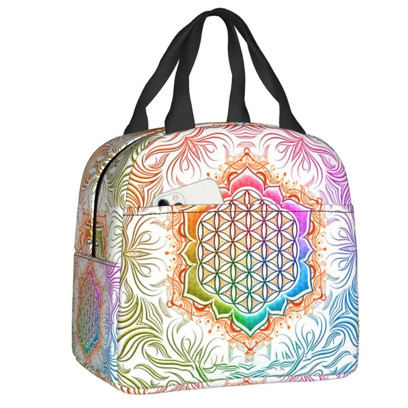 Flower Of Life Lotus Lunch Bags for Sacred Geometry Mandala Portable Cooler Thermal Food Lunch Box Kids School Children