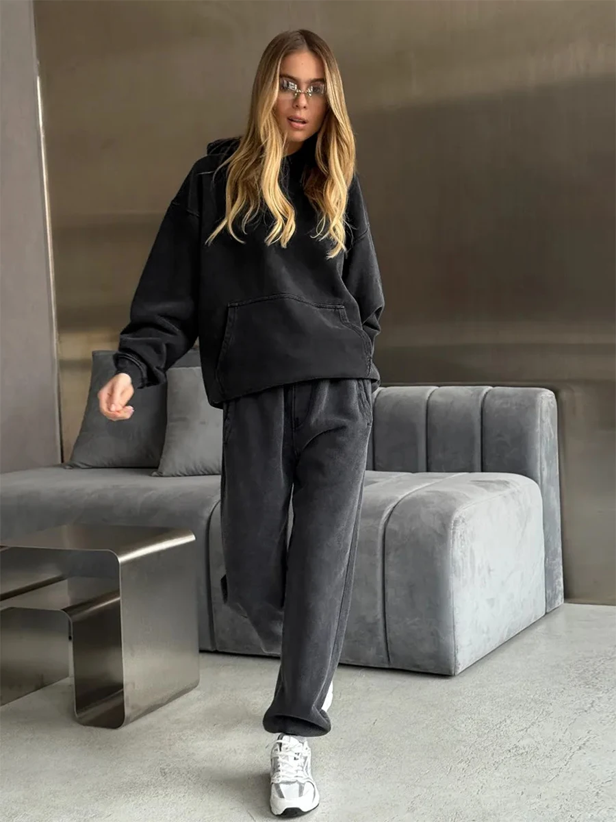 Wolfeel Women's Hooded Sweatshirt Set Long Sleeved Pullover Hooded Sweatshirt Loose Fit Casual Spring and Autumn Sportswear