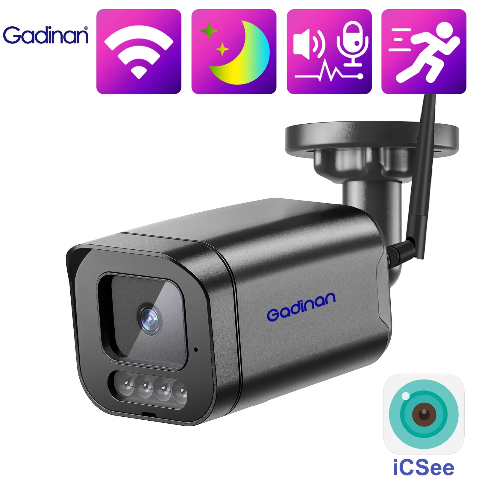 

Gadinan WiFi камера уличная детекция движения 5MP беспроводное видеонаблюдение двусторонний звук цветное ночное видение iCSEE