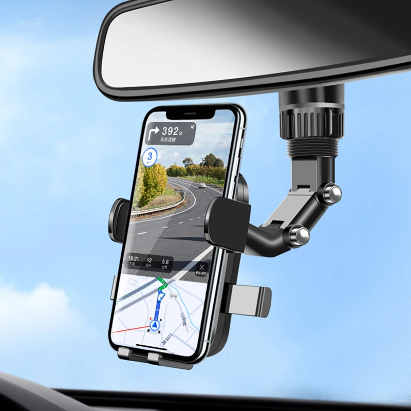 Suporte de celular para espelho retrovisor de carro 360° °   Suporte giratório para telefone, suporte universal para GPS, suporte para telefone de carro para todos os smartphones