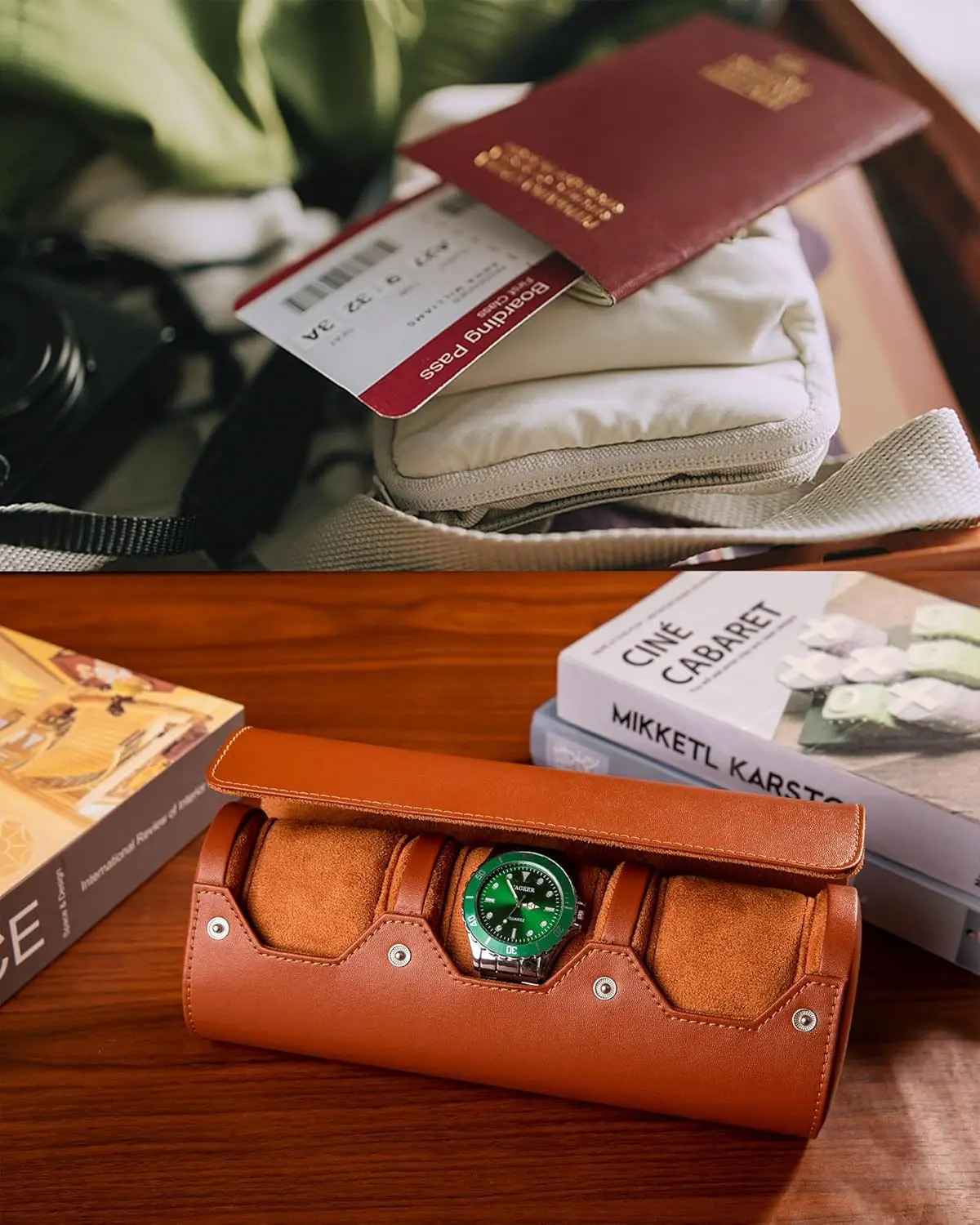 Leather Watch Travel Case - Portable Watch Roll Organizer, Handmade Luxury Gift for Men