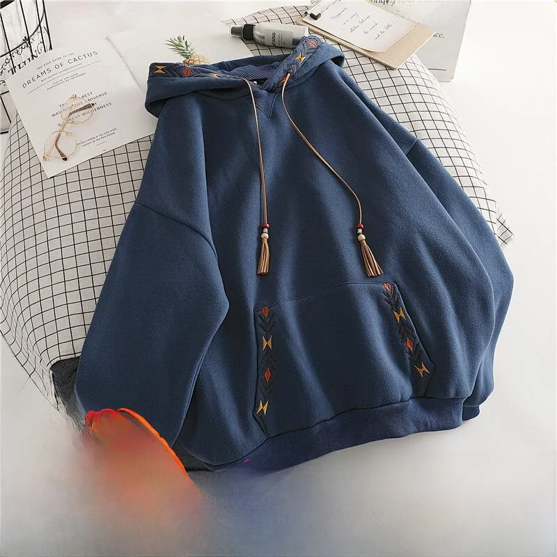 

Женская толстовка большого размера с капюшоном, утепленная флисом, свободного кроя, осенне-зимняя, в корейском стиле, с обычными рукавами, длинная