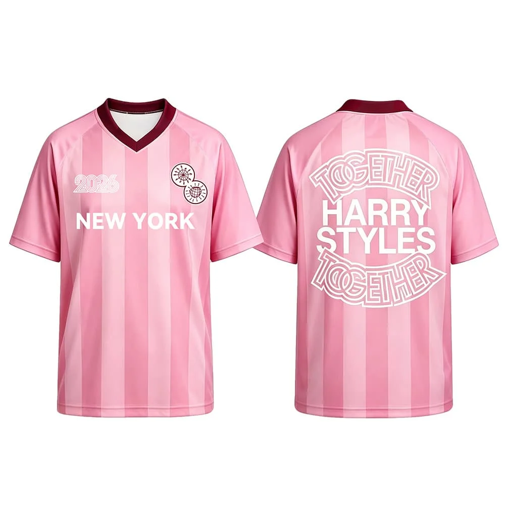 Harry Styles Together 2026 Tour Family Pink Soccer Jersey London Mexico City Print Concert Fans Short Sleeve V Neck Music Tee