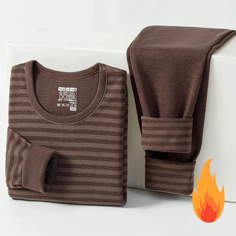 

German Velvet Striped Warm Ginger Heating Velvet Thickened Dad Antibacterial Cold-proof Long Johns Set Men's Thermal Underwear