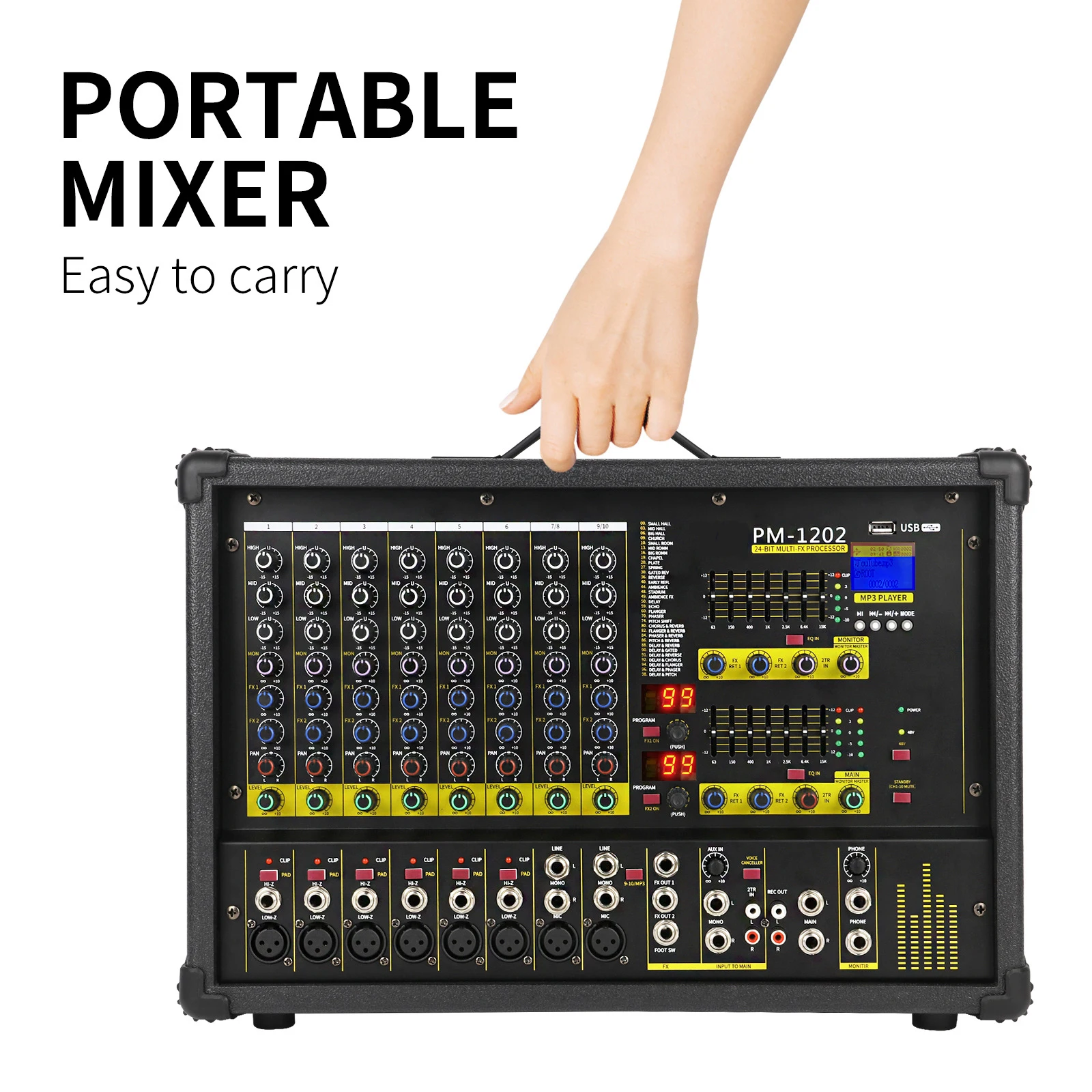 GAX-PM1202 Dual 99 DSP Effects Digital Audio Mixing Console 10 Channel Outdoor Stage Power Mixer