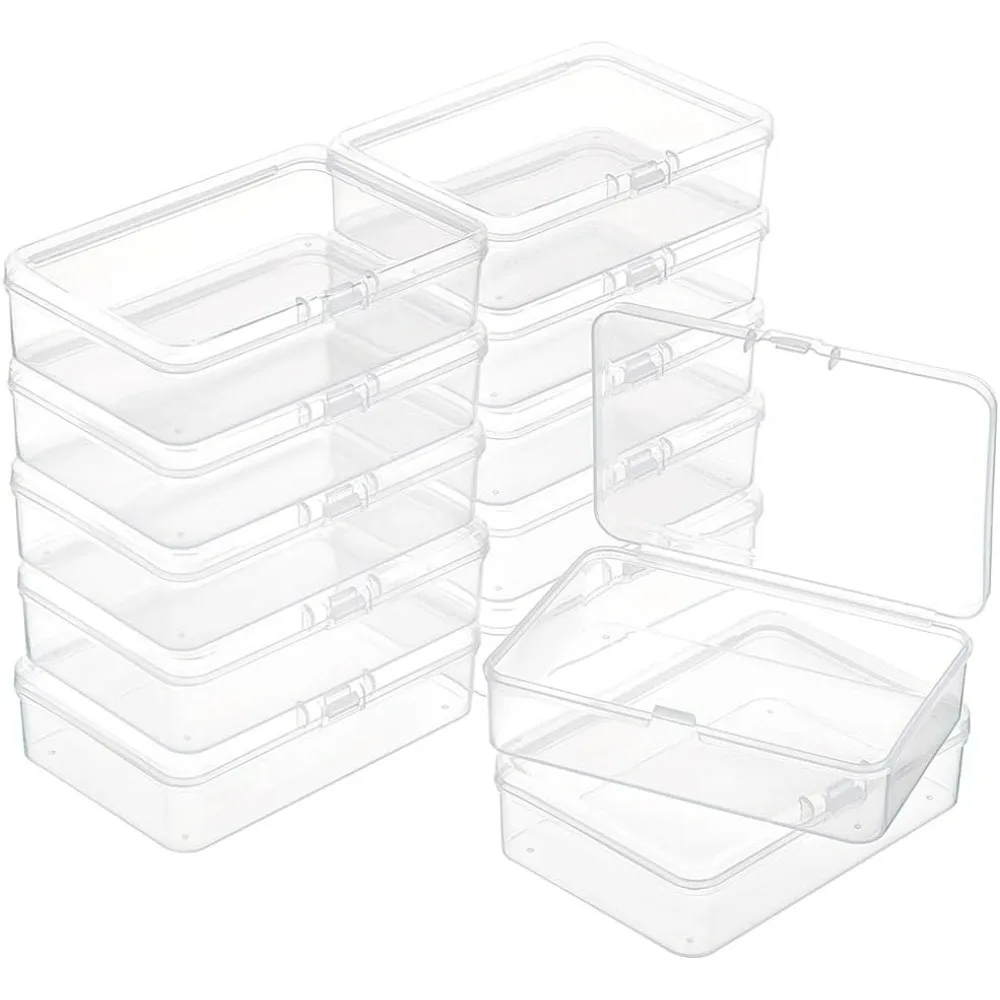 12 Packs PP Plastic Bead Container Box 3.7x2.6x1inch Rectangle Storage Organizer Box Dustproof Case with Hinged Lid for Cards