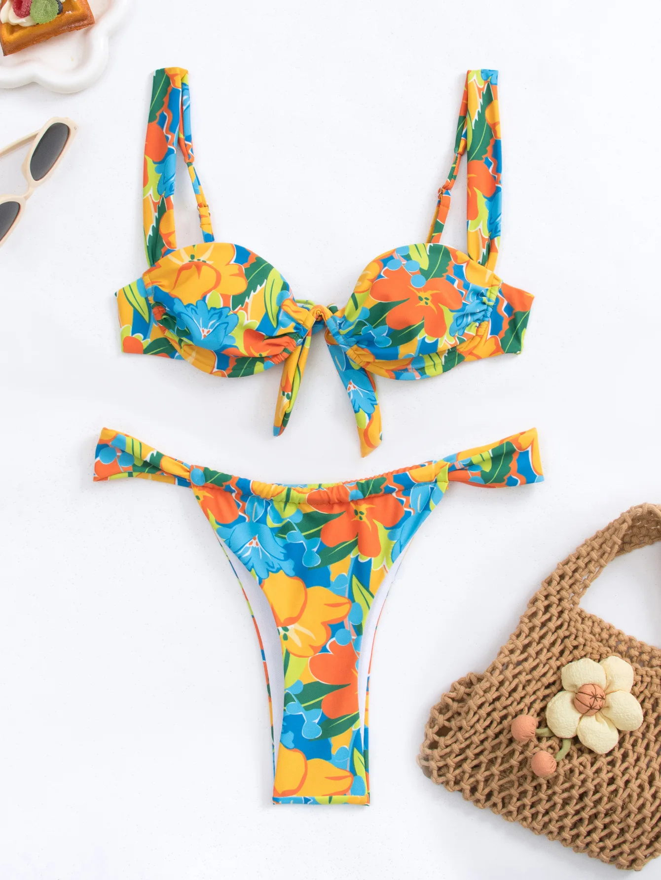 sexy push up floral print bikinis sets two pieces wrinkled high waist thong swimsuit swimwear bathing suit biquini