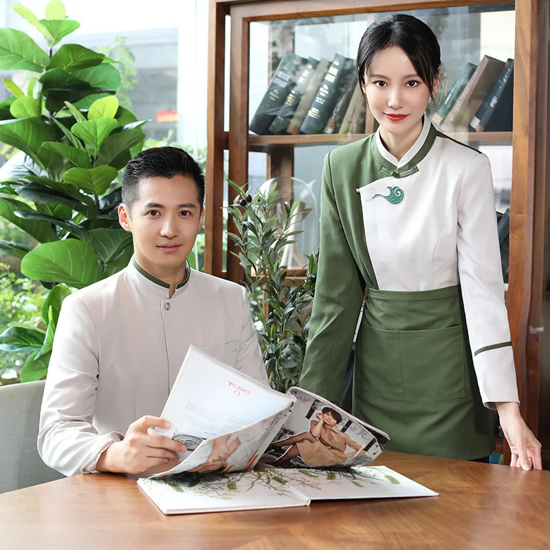 โรงแรม Tea House Waiter ชุดทํางานแขนยาวผู้หญิงฤดูใบไม้ร่วงฤดูหนาวหม้อร้อนร้านอาหารเสื้อผ้าผู้ชาย Catering ร้านอาหารอาหาร Cou