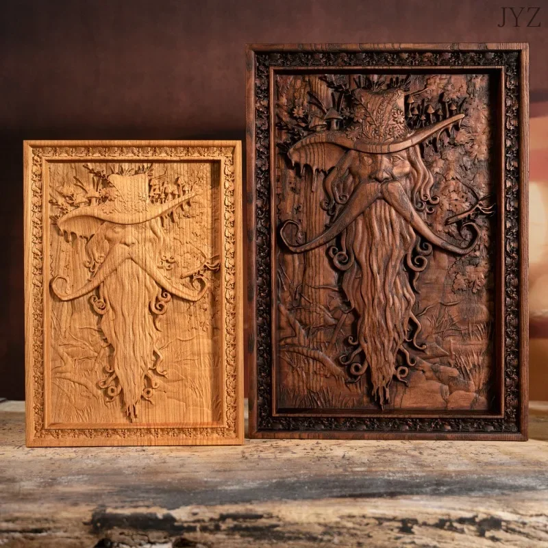 Natural Wood Carving Art Wall Decoration,Forest Elf Magician Wood Sculptures