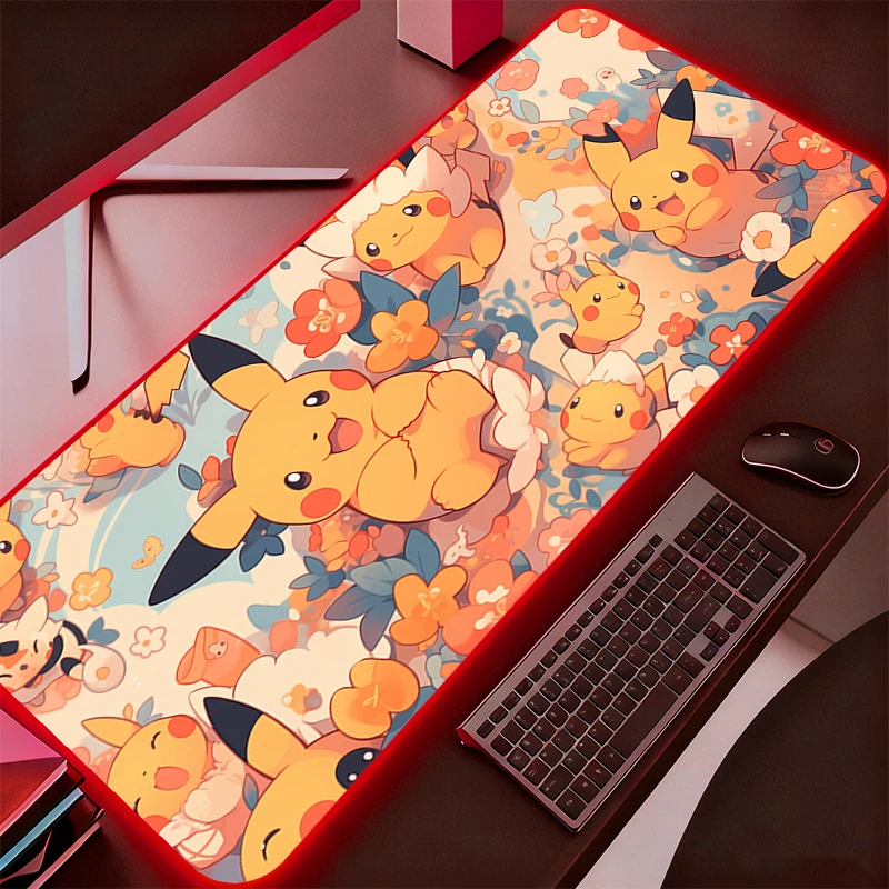 

Коврик для мыши RGB Pokemon Pikachu Gamer, большой, с LED-подсветкой, нескользящий, резиновый, для компьютера, настольный коврик, коврик для мыши с подсветкой для ПК геймеров