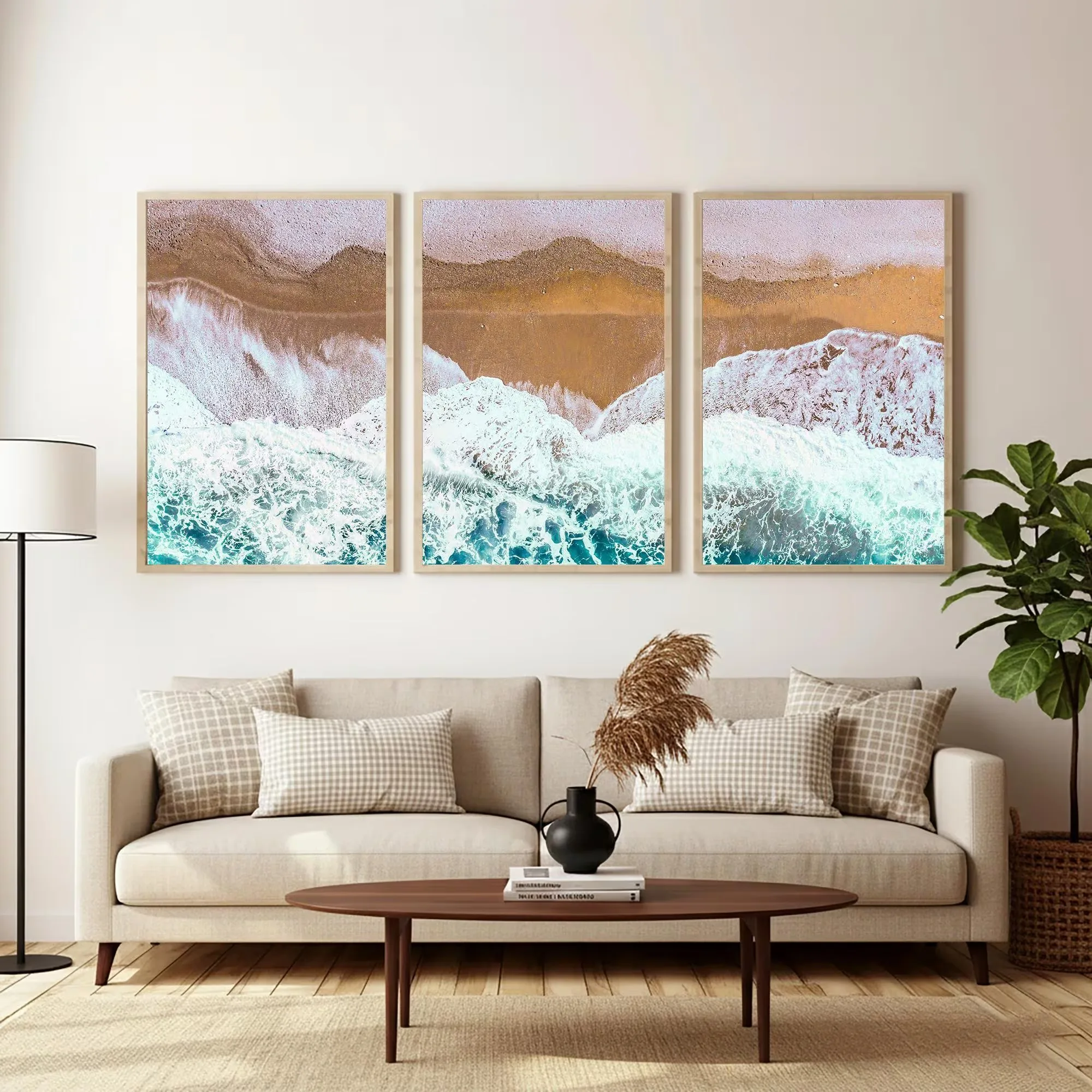Boho Neutral Coastal Wall Print Triptych Minimal Earth Tone Seaside Scenery Art Decor or Beach House Apartment Housewarming Gift