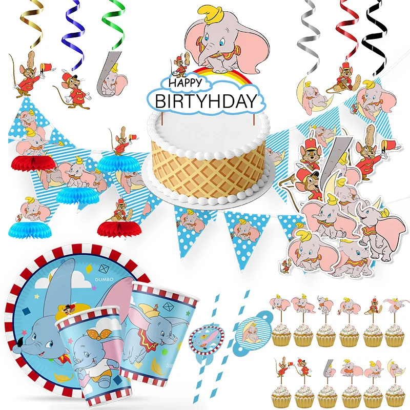 Dumbo Birthday Supplies Cups Plates Napkin Banner Kids 1 2 3 Year Dumbo Balloons Birthday Party Baby Shower Decorations