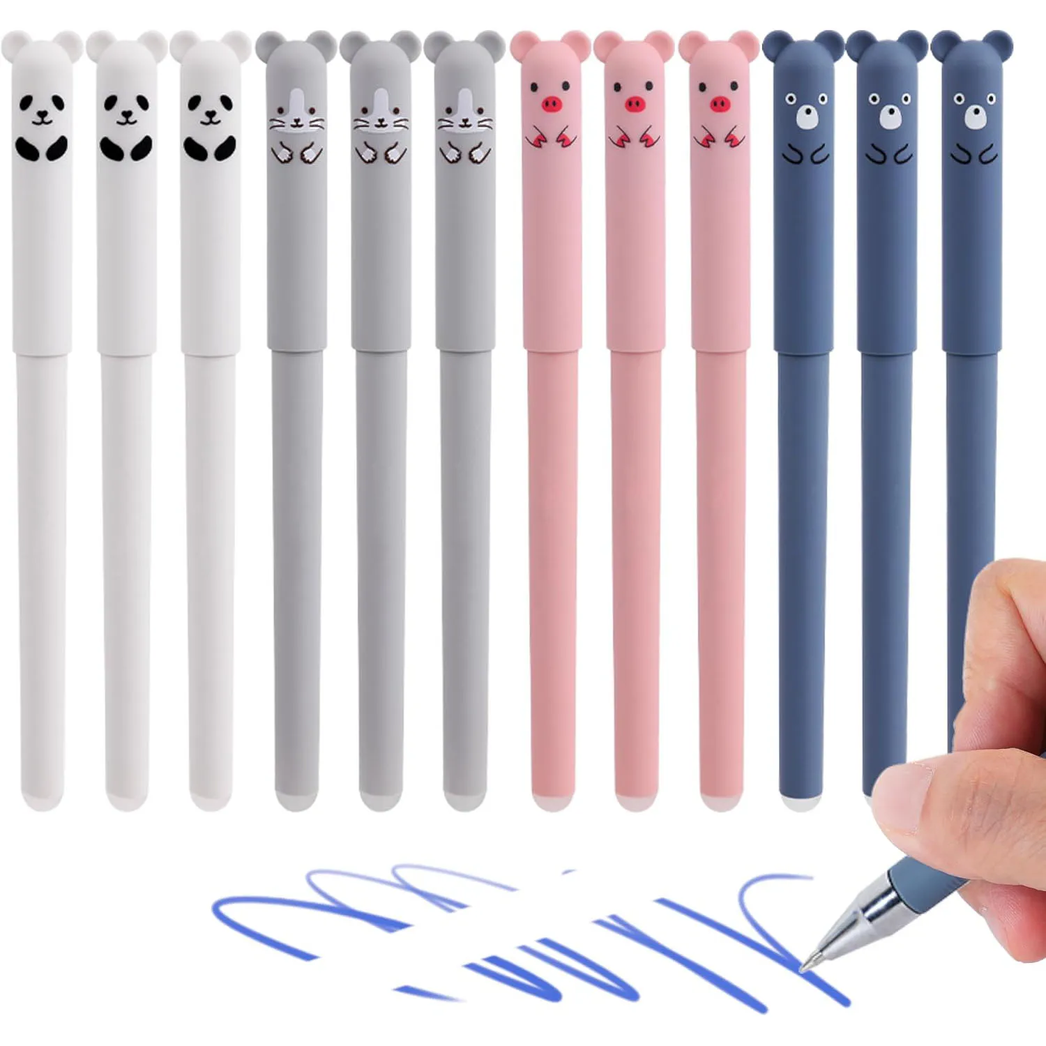 

0.4mm Erasable Gel Pens 12 Pack Cute Cartoon Animal Rollerball Gel Ink Pens Refillable Pens for Adult Writing Kids Calligraphy
