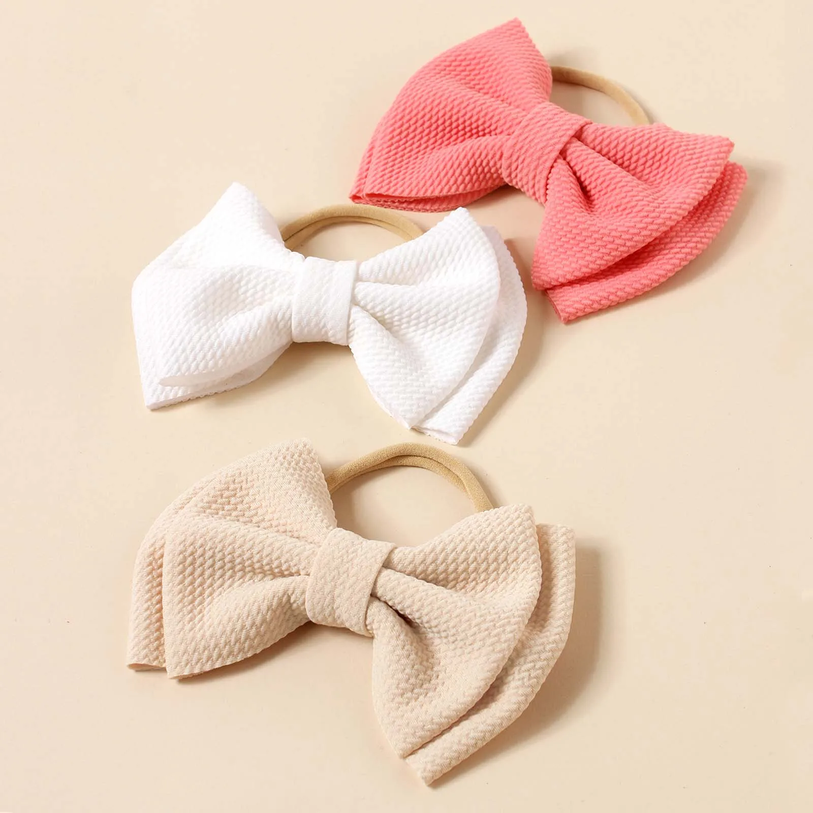 3pcs Seersucker Dual Layers Bow Headband Girls Party Photograph Large Bow Hair Accessories