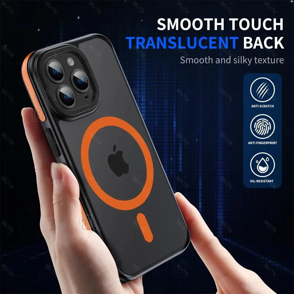 เคสกันกระแทกแบบด้านหรูหราสำหรับ iPhone 11 12 13 14 15 16 17 Air Pro Max Plus รองรับ MagSafe ชาร์จไร้สายแบบแม่เหล็ก