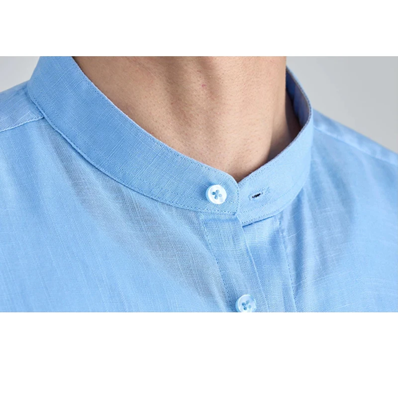 Relaxed Fit Tencel Linen Band Collar Shirt – Breathable, Lightweight, Summer Essential for Men