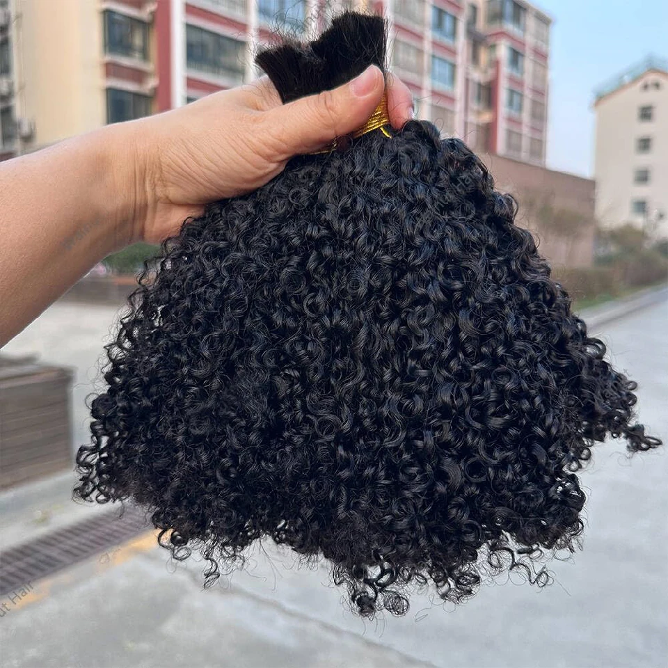 Afro Kinky Curly Bulk Human Hair Extensions Double Drawn Brazilian Virgin Braiding Hair For Boho Braids Afro Kinkys Crochet Hair