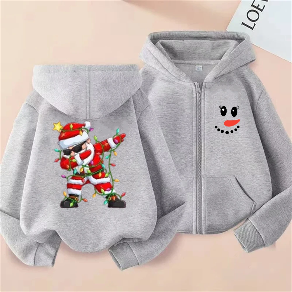 Santa Claus Children's Hoodie Zipper Girls' Boy cardigan Coat Sweatshirt Kids Clothing Age 3-12 Toddler Top Christmas Gift