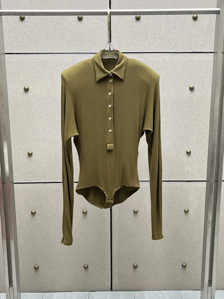 Shoulder pad, pointed collar, one-piece long-sleeved top, the 2026 autumn/winter new style style all-match women's top