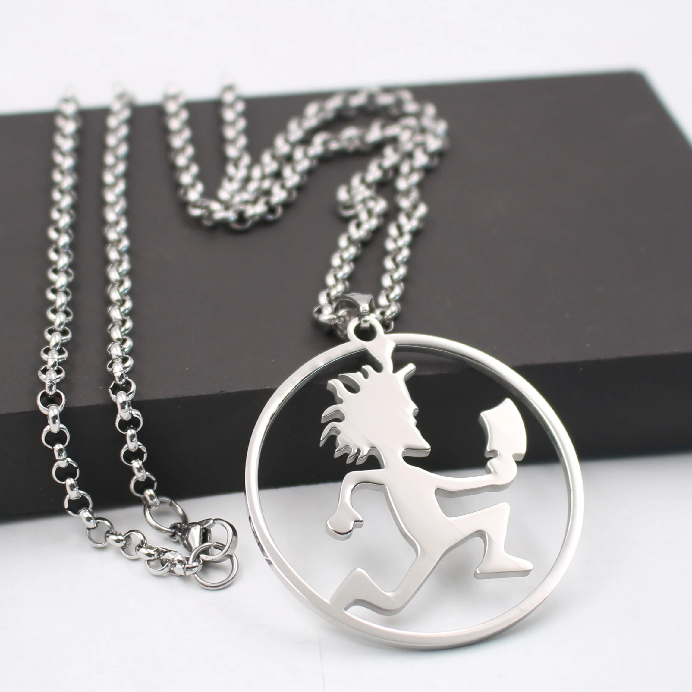 Juggalo Circled Hatchetman Charm Stainless Steel ICP Hatchet Man Pendant Necklace Rolo Chain