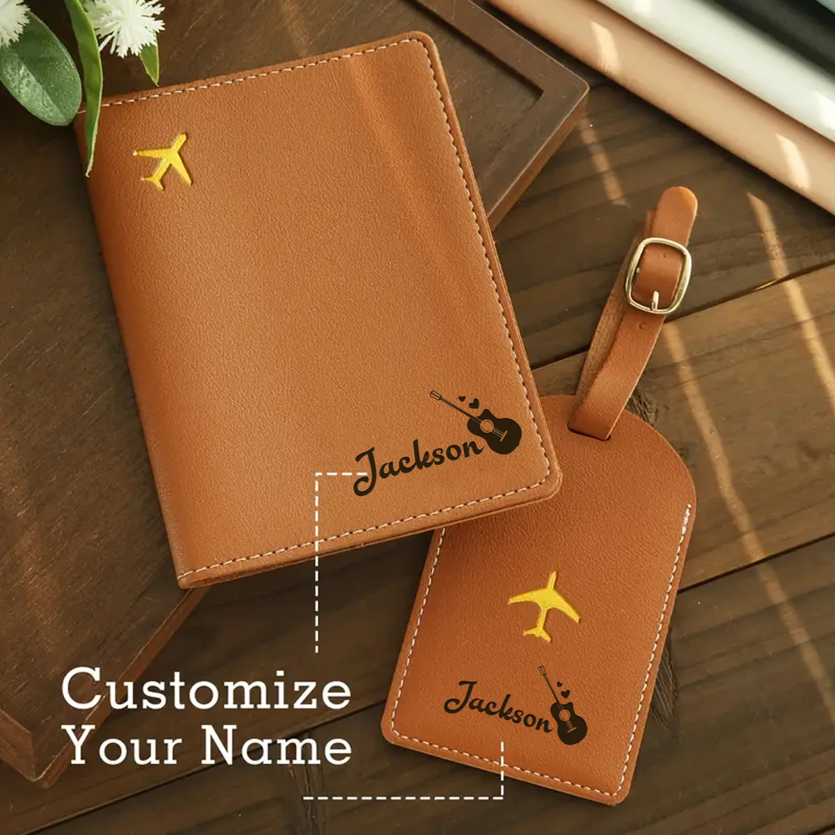 

1pc Custom Name Passport Holder and Luggage Tag Set Bridesmaid Gift Leather with Classic Design Aesthetic