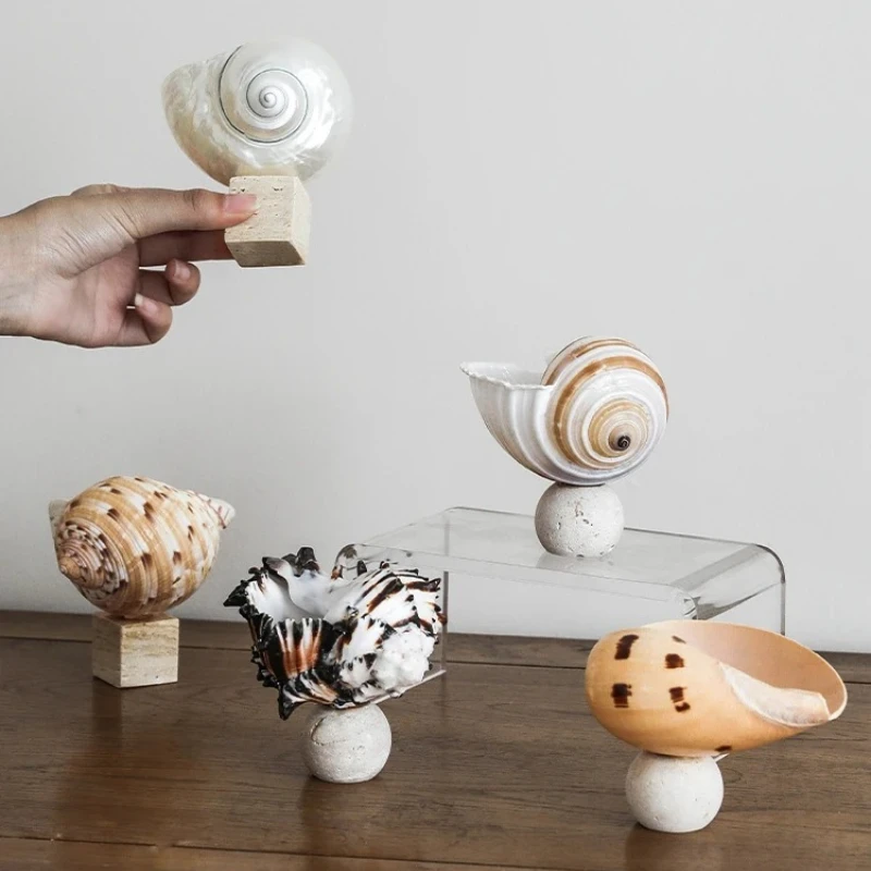 ‌Modern Nordic Marble Travertine Shell Ornamental Gift Holder for Jewelry Rings Earrings Creative Display Dish